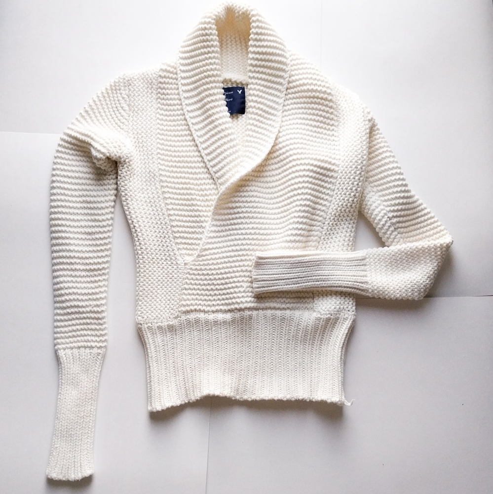 American Eagle Outfitters Small Ivory Shawl Collar Sweater